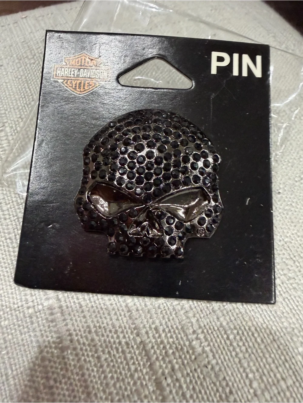 Harley-Davidson Black Skull pin with Faceted Stones
